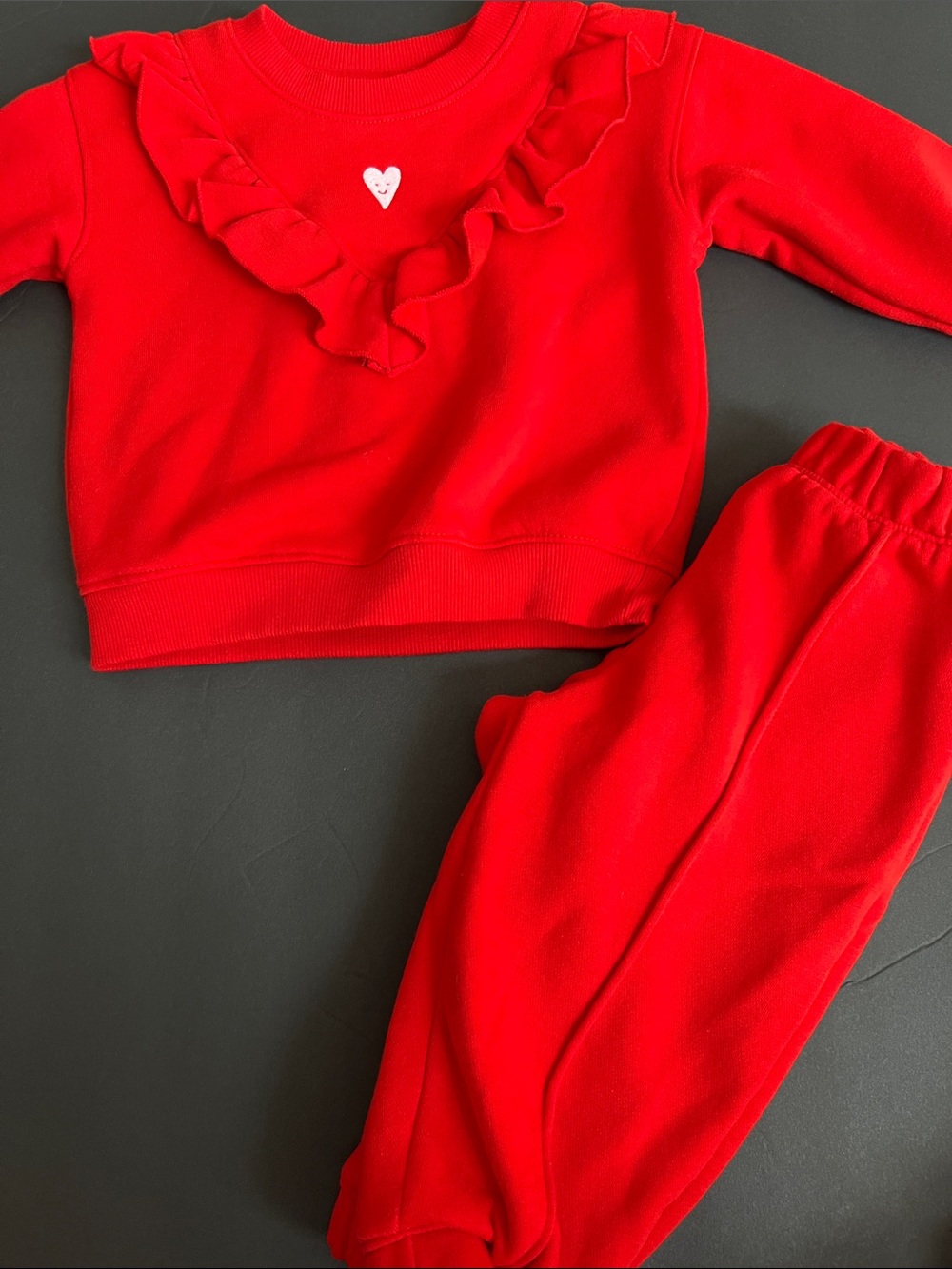 Cat & Jack Bright Red Ruffle Sweatshirt and Joggers